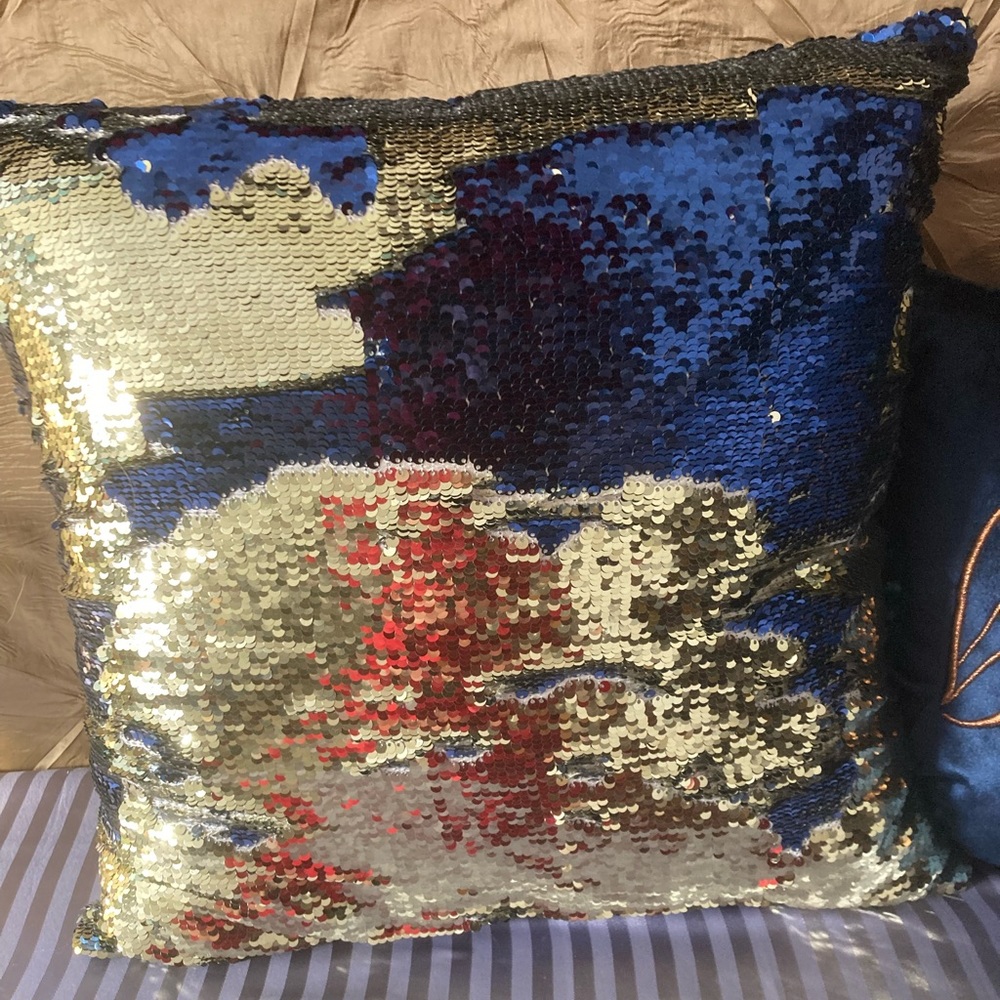 ♥️🤍💙⚡️Final Mark Down NEW Threshold Sequin/Velvet Gold and Blue Pillow